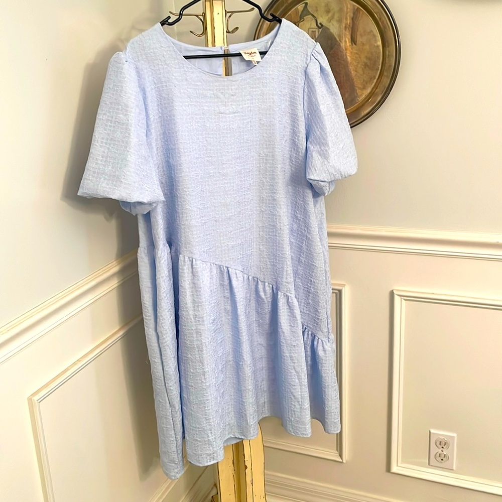 Blue grand-millennial style puff sleeve dress